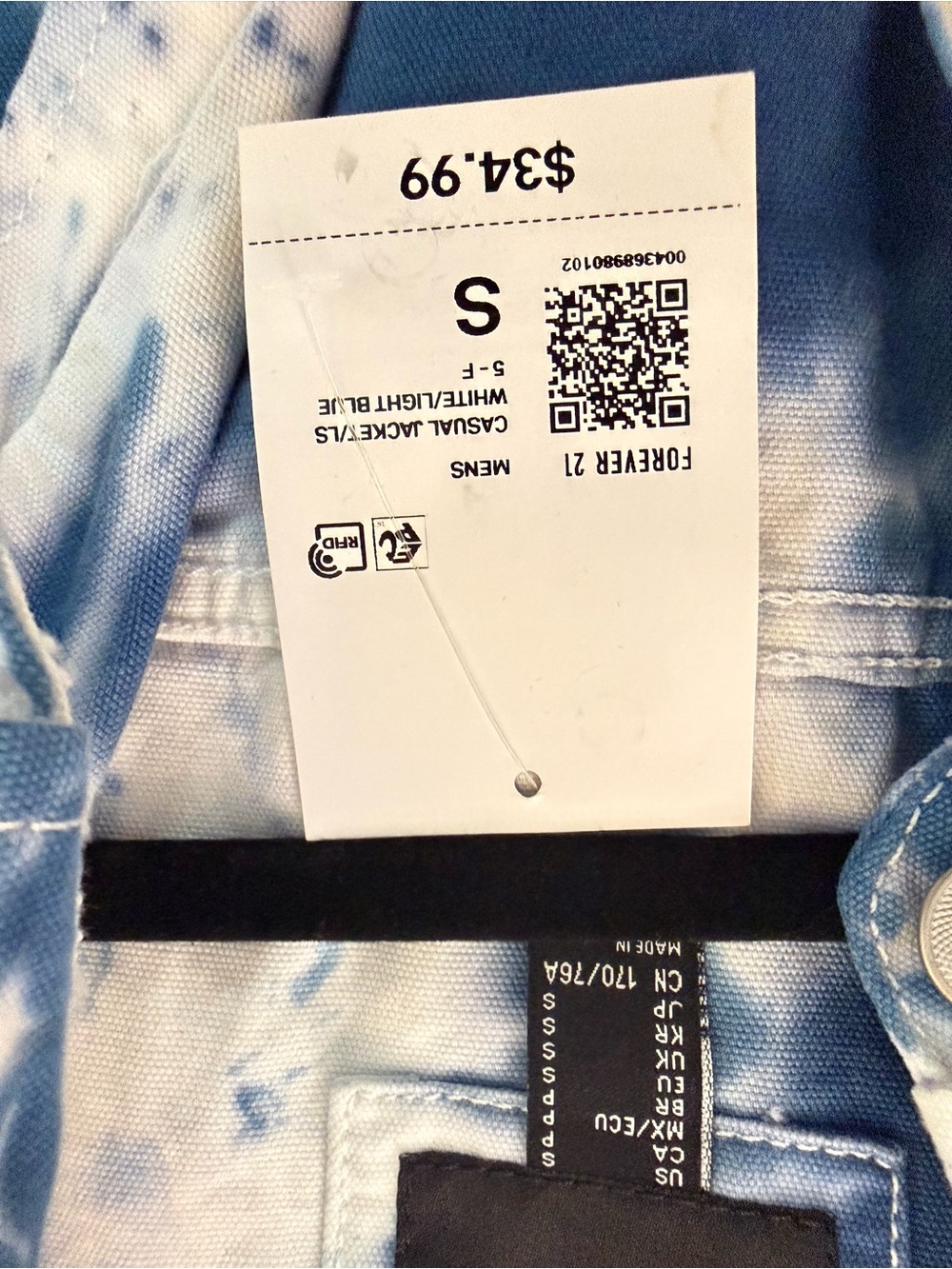 Forever 21 Men's Blue and White Tie-Dye Shirt Jacket - Picture 5 of 8